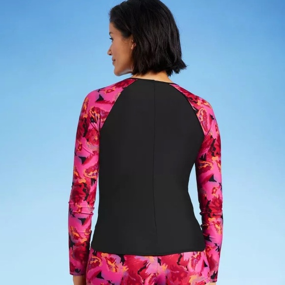New Womens Long Sleeve Rash Guard - All in Motion™ Black & Pink Floral, Small - Picture 1 of 5